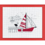 Permin borduurset Aida rood zeilschip 14x18