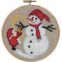 Permin borduurset linnen sneeuwpop met frame Ø13cm