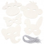 Dierenmaskers, wit, H: 13-24 cm, B: 20-28 cm, 230 gr, 100 stuk/ 1 doos