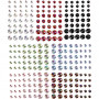 Strasstenen, diverse kleuren, d 6+8+10 mm, 7x10 doos/ 1 doos