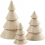 Kerstbomen van hout, H: 5+7,5+10 cm, d 3,5+5,4+6,7 cm, 3 stuk/ 1 doos
