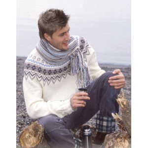 Lasse by DROPS Design - Breipatroon trui met Scandinavish patroon en gestreepte sjaal - maat 12/14 jaar - XXL